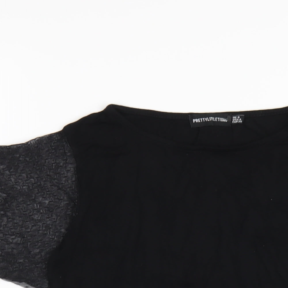 PRETTYLITTLETHING Womens Black Viscose Basic T-Shirt Size 8 Round Neck