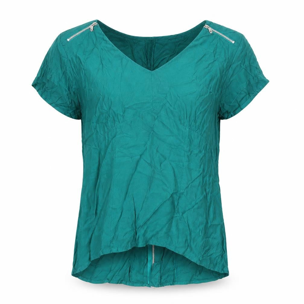 Oasis Womens Green Viscose Basic T-Shirt Size 14 V-Neck