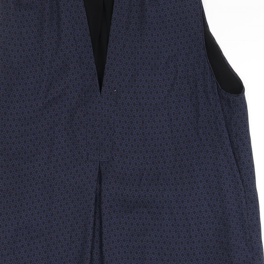 H&M Womens Blue Geometric Polyester A-Line Size 8 V-Neck Pullover