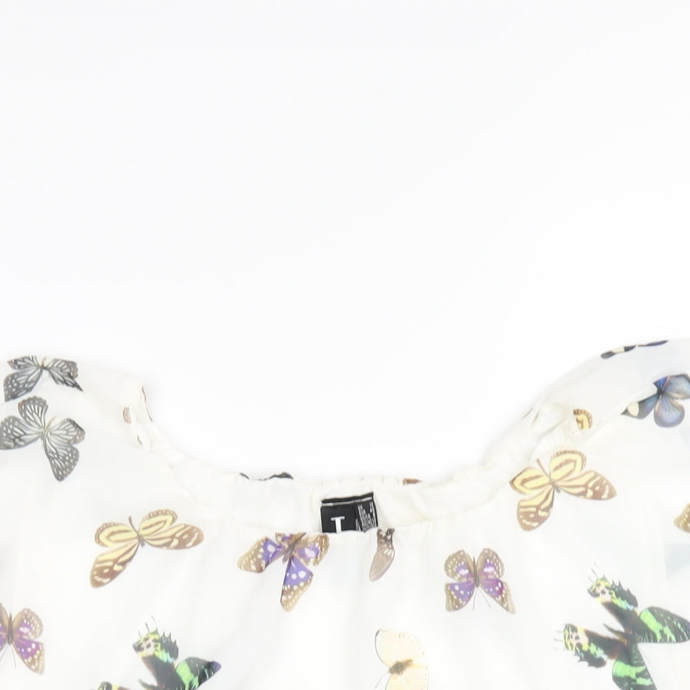 Izabel London Womens White Geometric Polyester Basic Blouse Size 12 Boat Neck