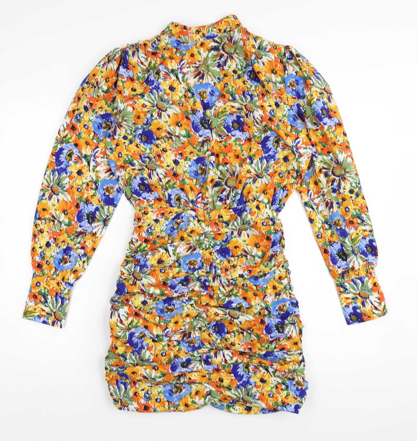 Vera & Lucy Womens Multicoloured Floral Polyester Mini Size S Mock Neck Zip