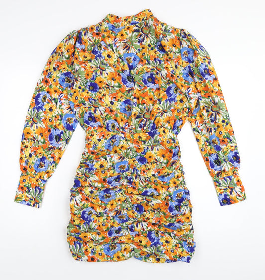 Vera & Lucy Womens Multicoloured Floral Polyester Mini Size S Mock Neck Zip