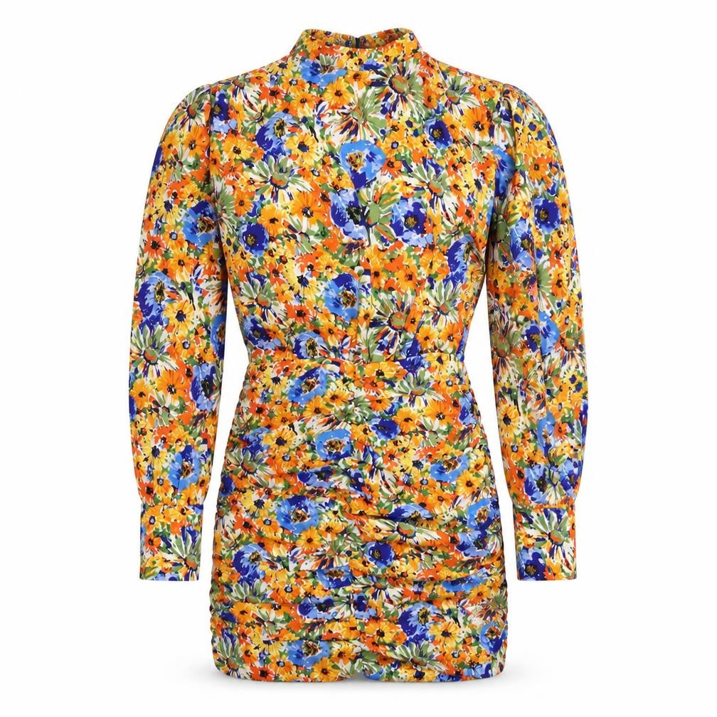 Vera & Lucy Womens Multicoloured Floral Polyester Mini Size S Mock Neck Zip