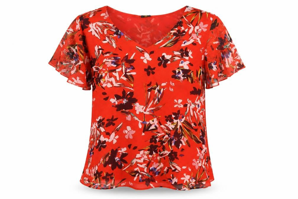 Stefano Cocci Womens Red Floral Polyester Basic Blouse Size S V-Neck