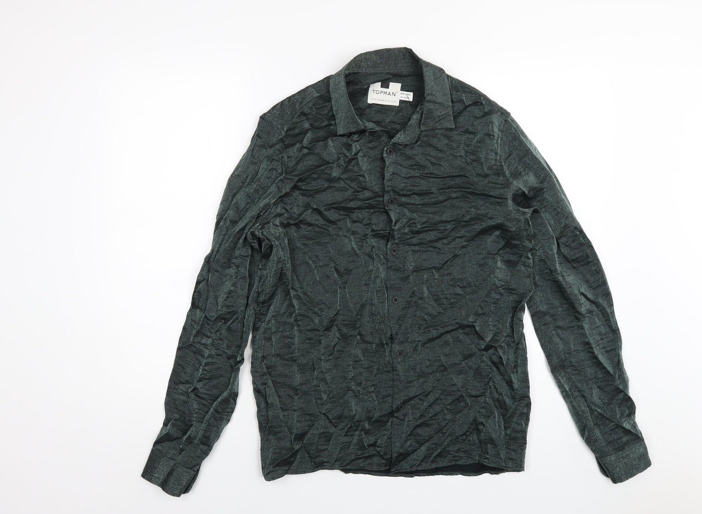 Topman Mens Green Viscose Button-Up Size XS Collared Button