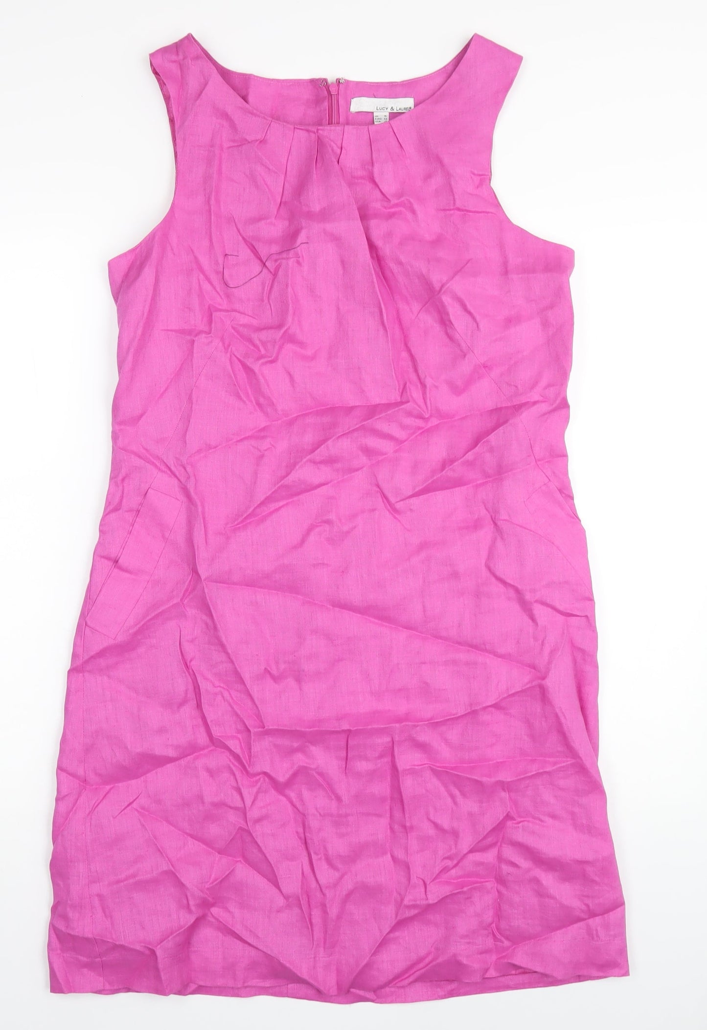 Lucy & Laurel Womens Pink Linen A-Line Size 16 Round Neck Zip