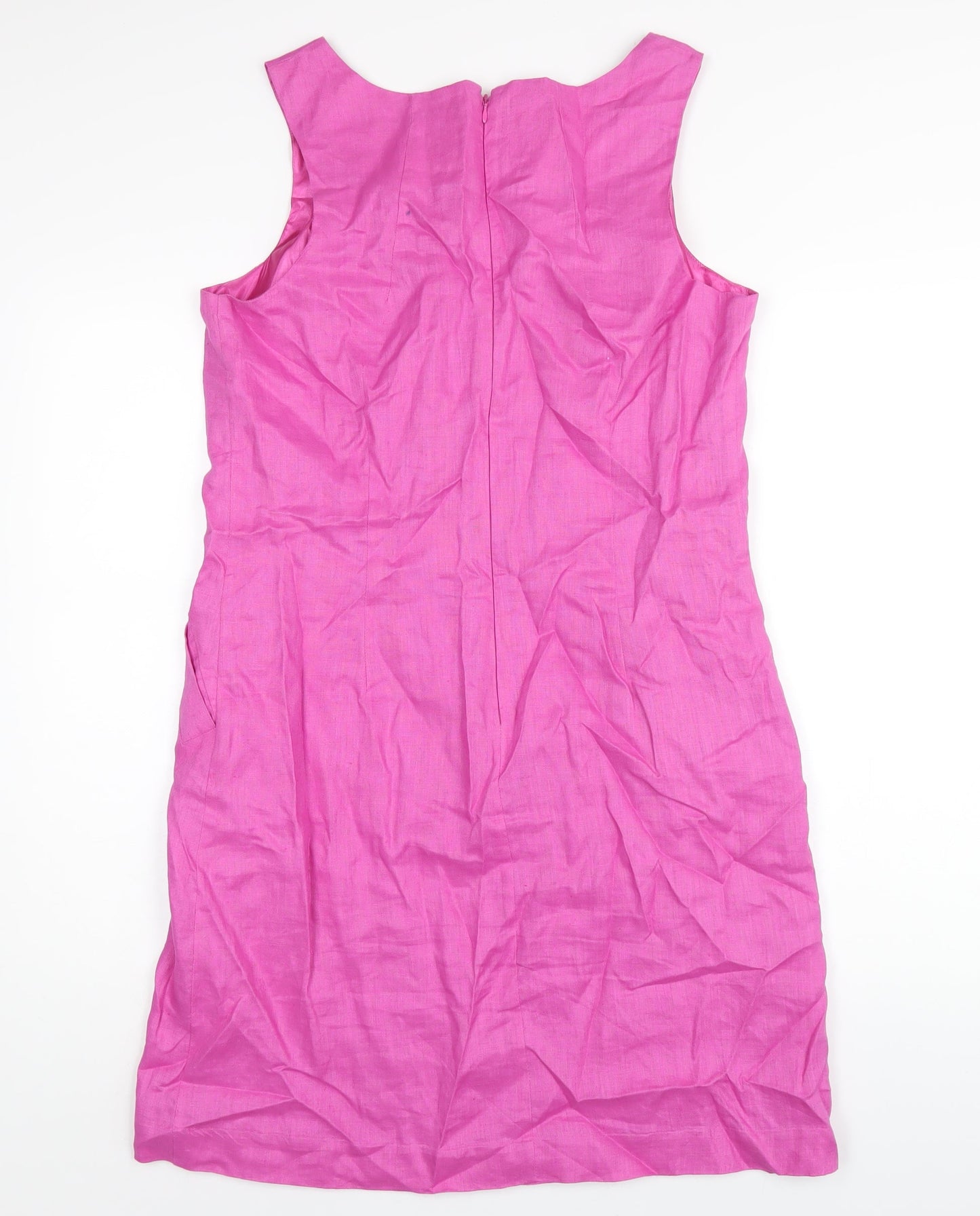 Lucy & Laurel Womens Pink Linen A-Line Size 16 Round Neck Zip