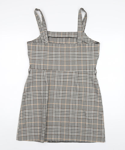 Back view of Miss Selfridge women’s multicoloured plaid polyester a-line, size UK 14, square neck zip