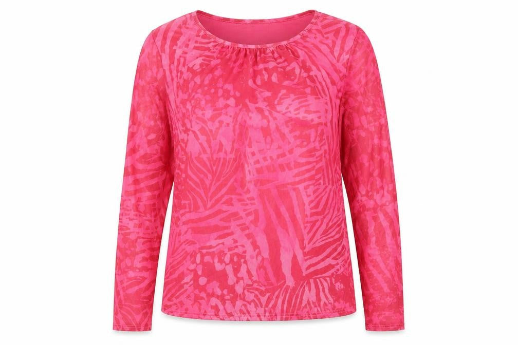Oasis Womens Pink Geometric Polyester Basic T-Shirt Size L Round Neck