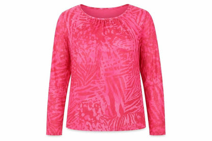 Oasis Womens Pink Geometric Polyester Basic T-Shirt Size L Round Neck