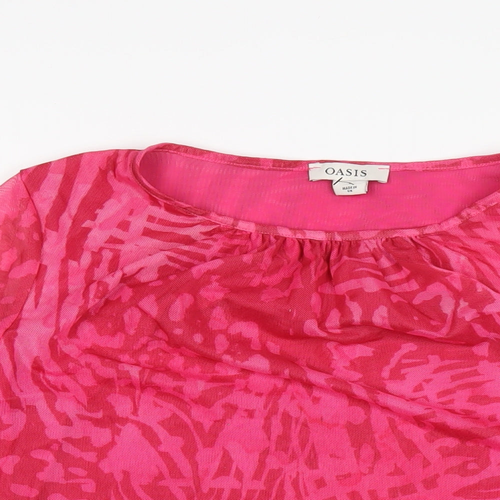 Oasis Womens Pink Geometric Polyester Basic T-Shirt Size L Round Neck