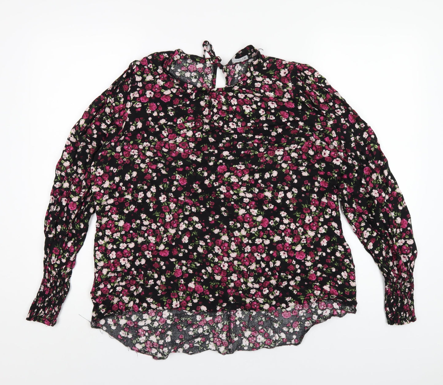 Roman Womens Black Floral Viscose Basic T-Shirt Size 18 Round Neck