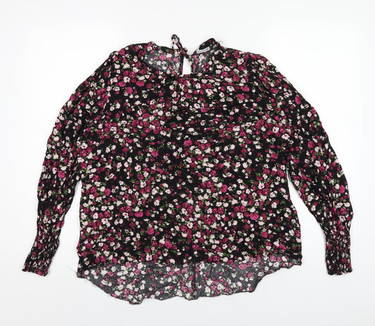 Roman Womens Black Floral Viscose Basic T-Shirt Size 18 Round Neck