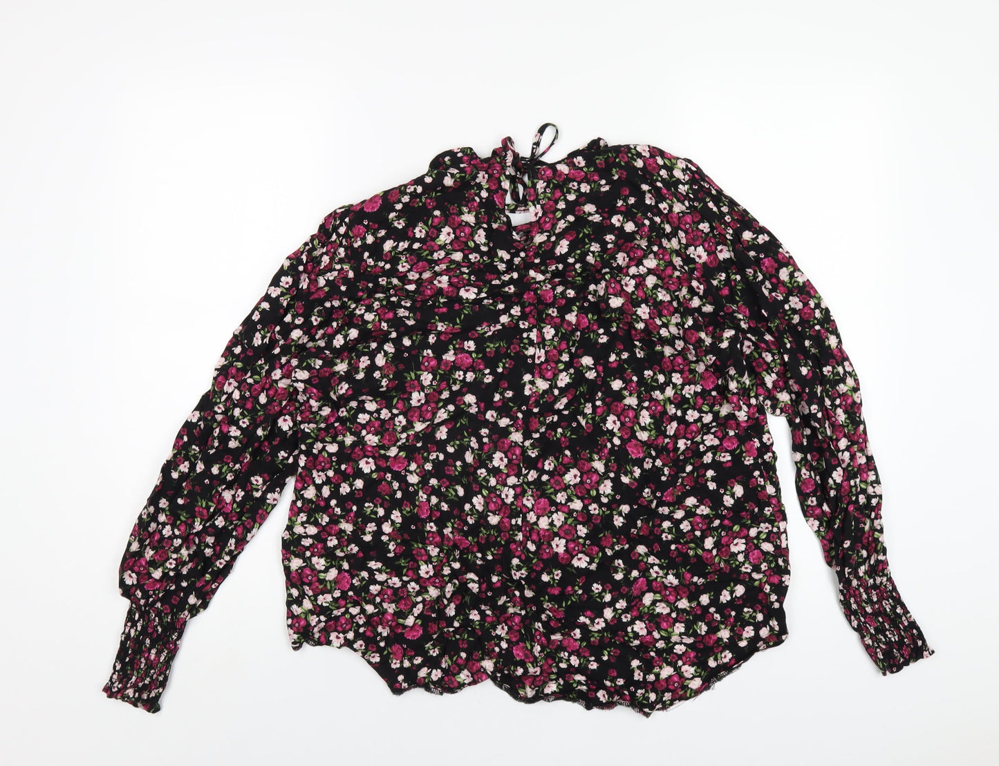 Roman Womens Black Floral Viscose Basic T-Shirt Size 18 Round Neck
