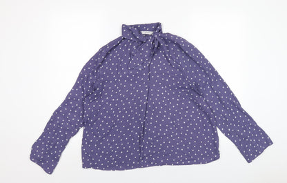 Mango Womens Blue Polka Dot Polyester Basic Blouse Size M V-Neck