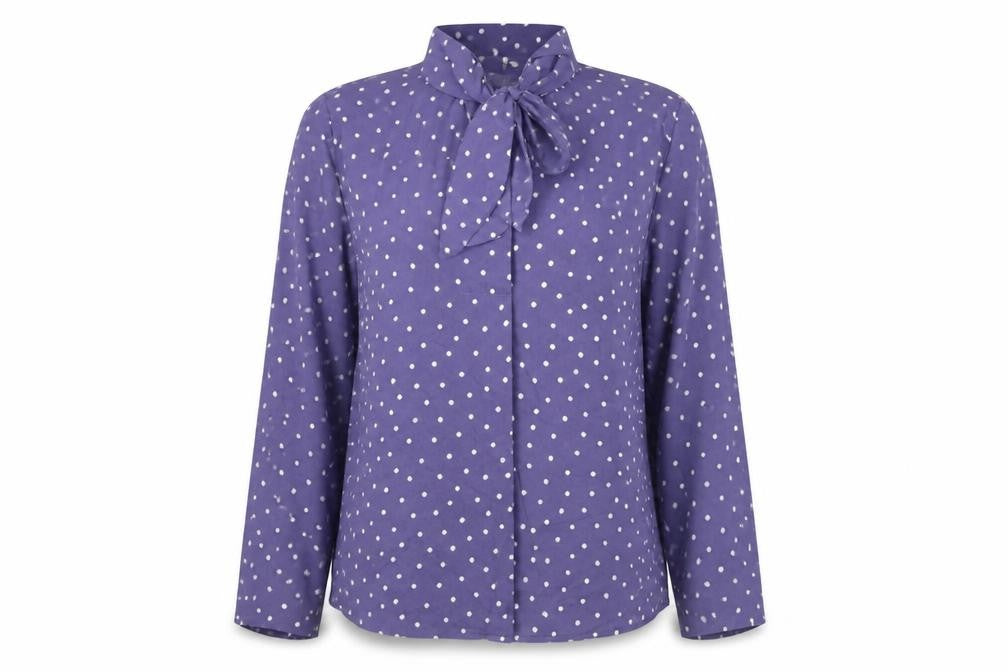Mngo Womens Blue Polka Dot Polyester Basic Blouse Size M V-Neck