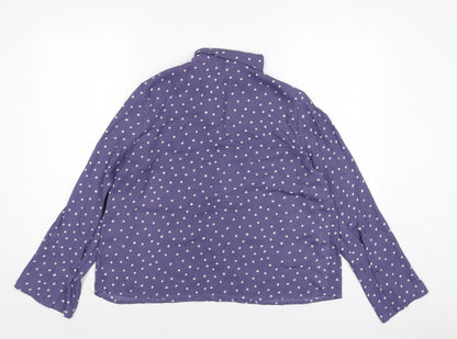 Mango Womens Blue Polka Dot Polyester Basic Blouse Size M V-Neck