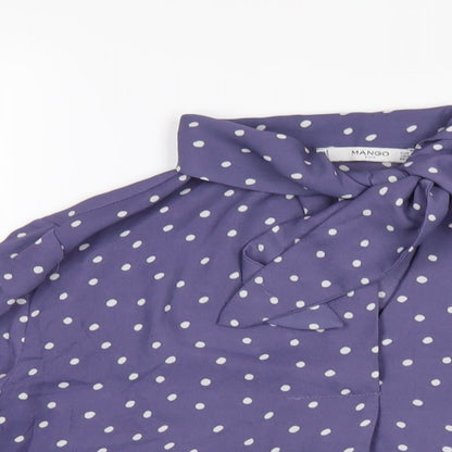 Mango Womens Blue Polka Dot Polyester Basic Blouse Size M V-Neck
