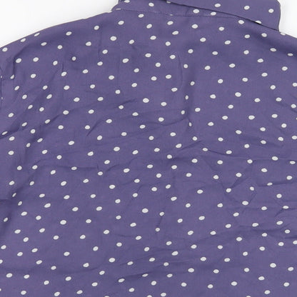 Mango Womens Blue Polka Dot Polyester Basic Blouse Size M V-Neck