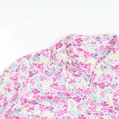 Marks & Spencer Womens Multicoloured Floral Cotton Basic Button-Up Size 12 Collared