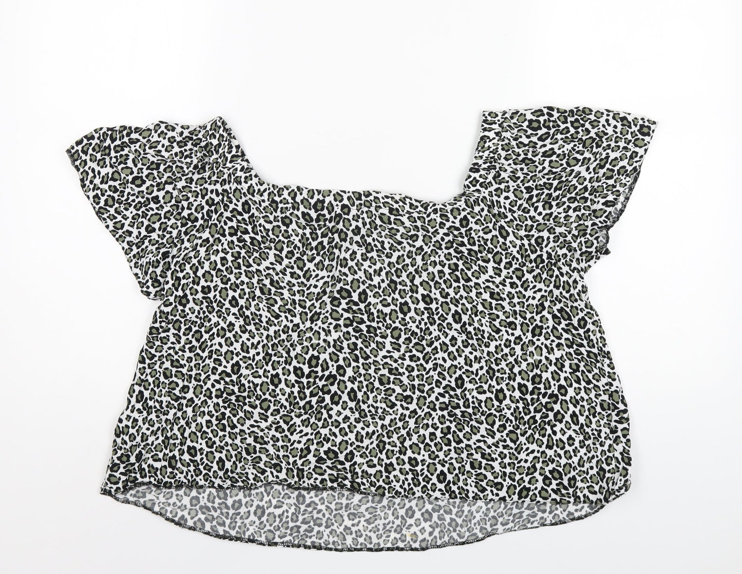 New Look Womens Green Animal Print Viscose Basic T-Shirt Size 12 Square Neck
