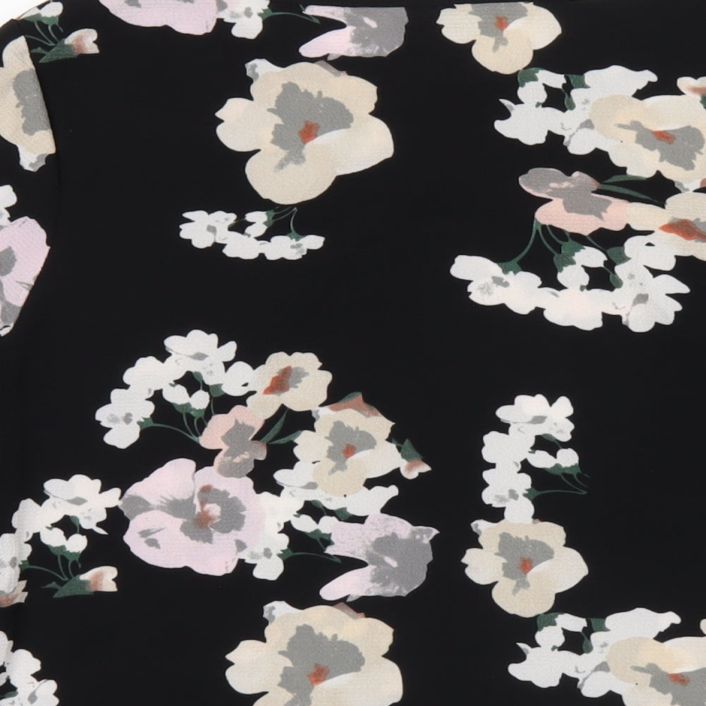 Tru Collection Womens Black Floral Polyester Basic T-Shirt Size 12 Round Neck