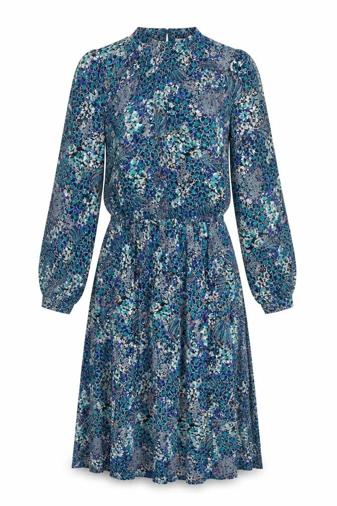 Berkertex Womens Blue Geometric Polyester A-Line Size 12 Round Neck Button