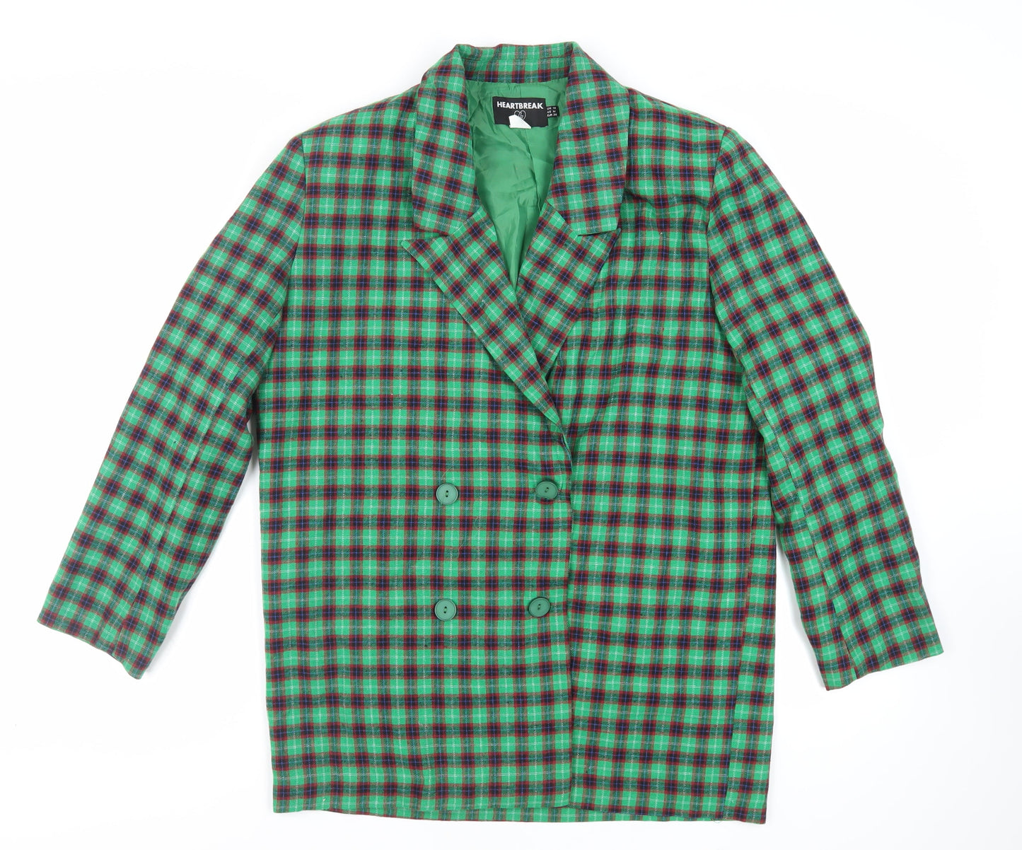 Heartbreak Womens Green Plaid Jacket Blazer Size 10 Button