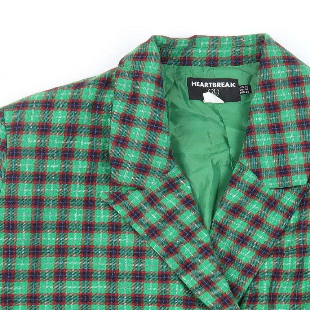 Heartbreak Womens Green Plaid Jacket Blazer Size 10 Button