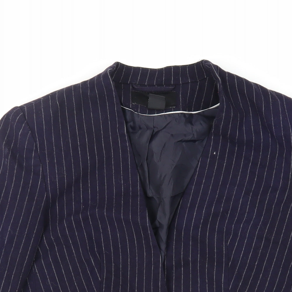 H&M Womens Blue Striped Jacket Blazer Size 8 - Open