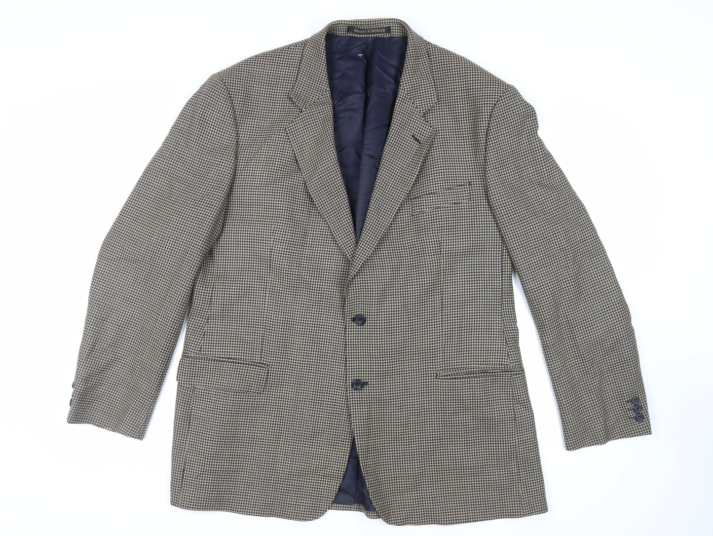 Marks and Spencer Mens Beige Geometric Wool Jacket Blazer Size 46 Regular