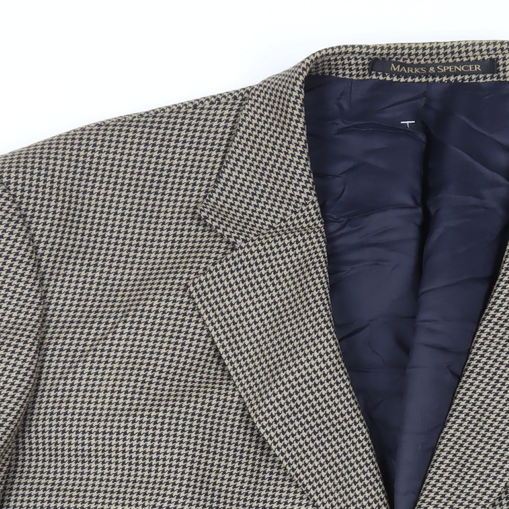 Marks and Spencer Mens Beige Geometric Wool Jacket Blazer Size 46 Regular