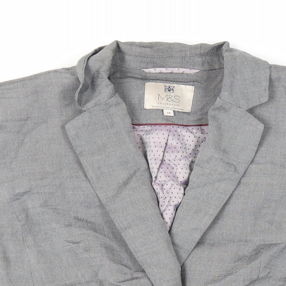 Marks and Spencer Womens Grey Jacket Blazer Size 14 Button