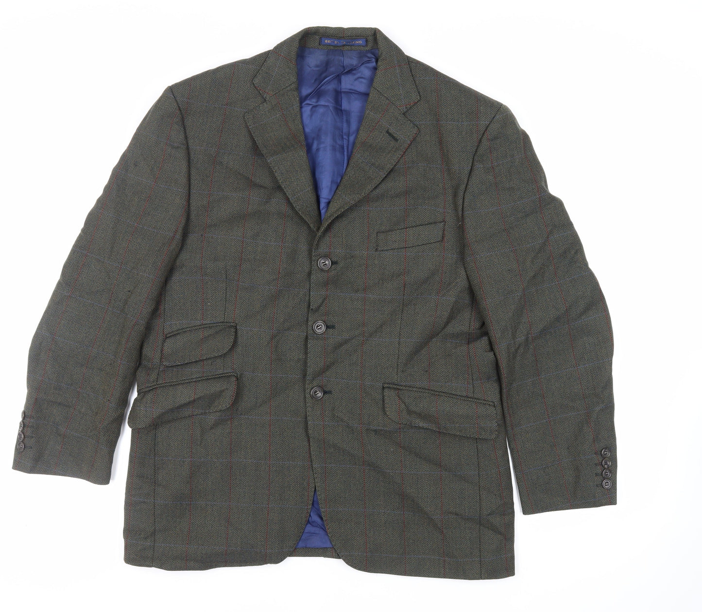 Marks and Spencer Mens Green Herringbone Wool Jacket Blazer Size 40 Regular