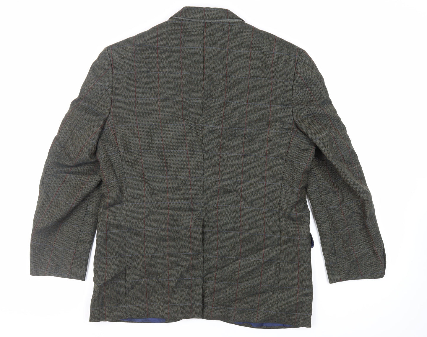 Marks and Spencer Mens Green Herringbone Wool Jacket Blazer Size 40 Regular