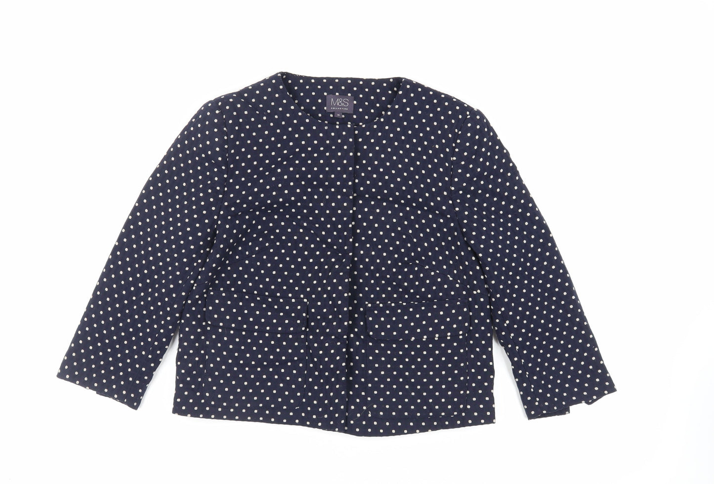 Marks and Spencer Womens Blue Polka Dot Jacket Blazer Size 10 Snap