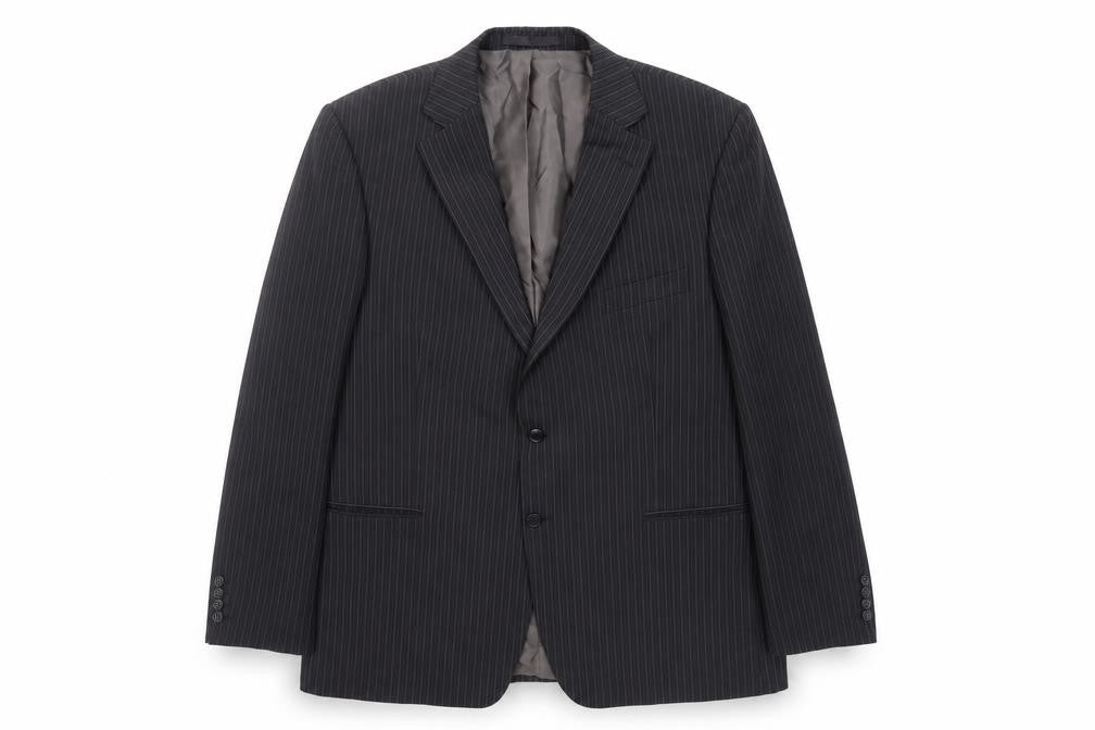 Marks & Spencer Mens Black Striped Polyester Jacket Suit Jacket Size 46 Regular