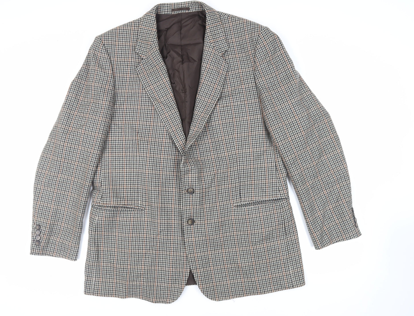St Michael Mens Grey Geometric Wool Jacket Blazer Size 46 Regular - Vintage