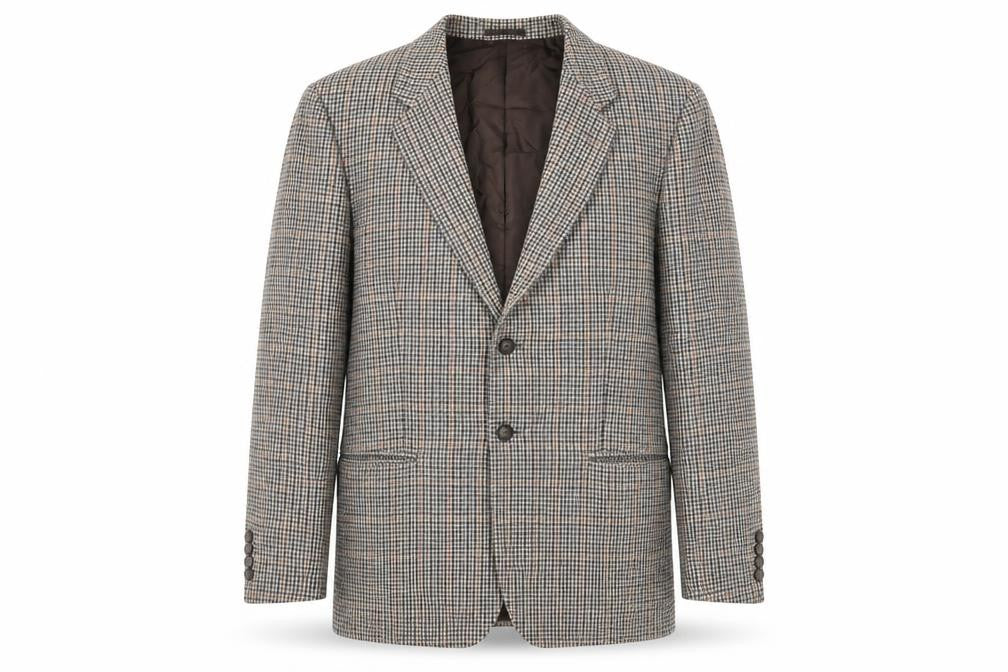 St Michael Mens Grey Geometric Wool Jacket Blazer Size 46 Regular - Vintage