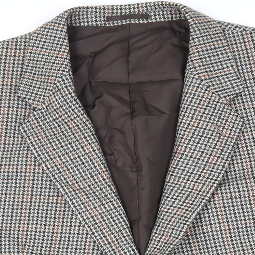 St Michael Mens Grey Geometric Wool Jacket Blazer Size 46 Regular - Vintage