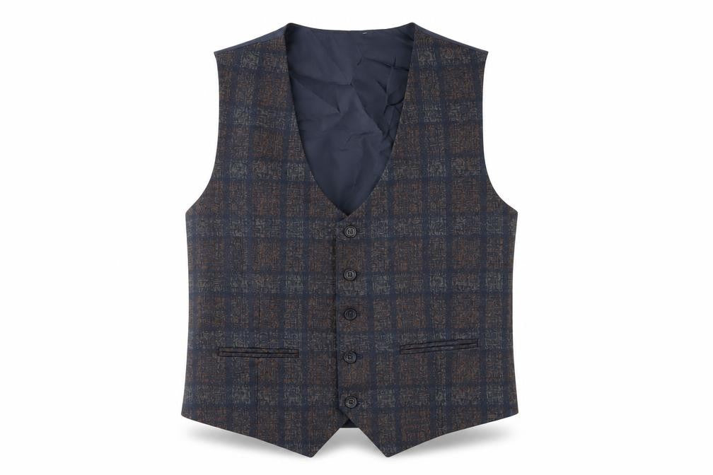Wessi Mens Blue Geometric Polyester Jacket Suit Waistcoat Size 42 Regular