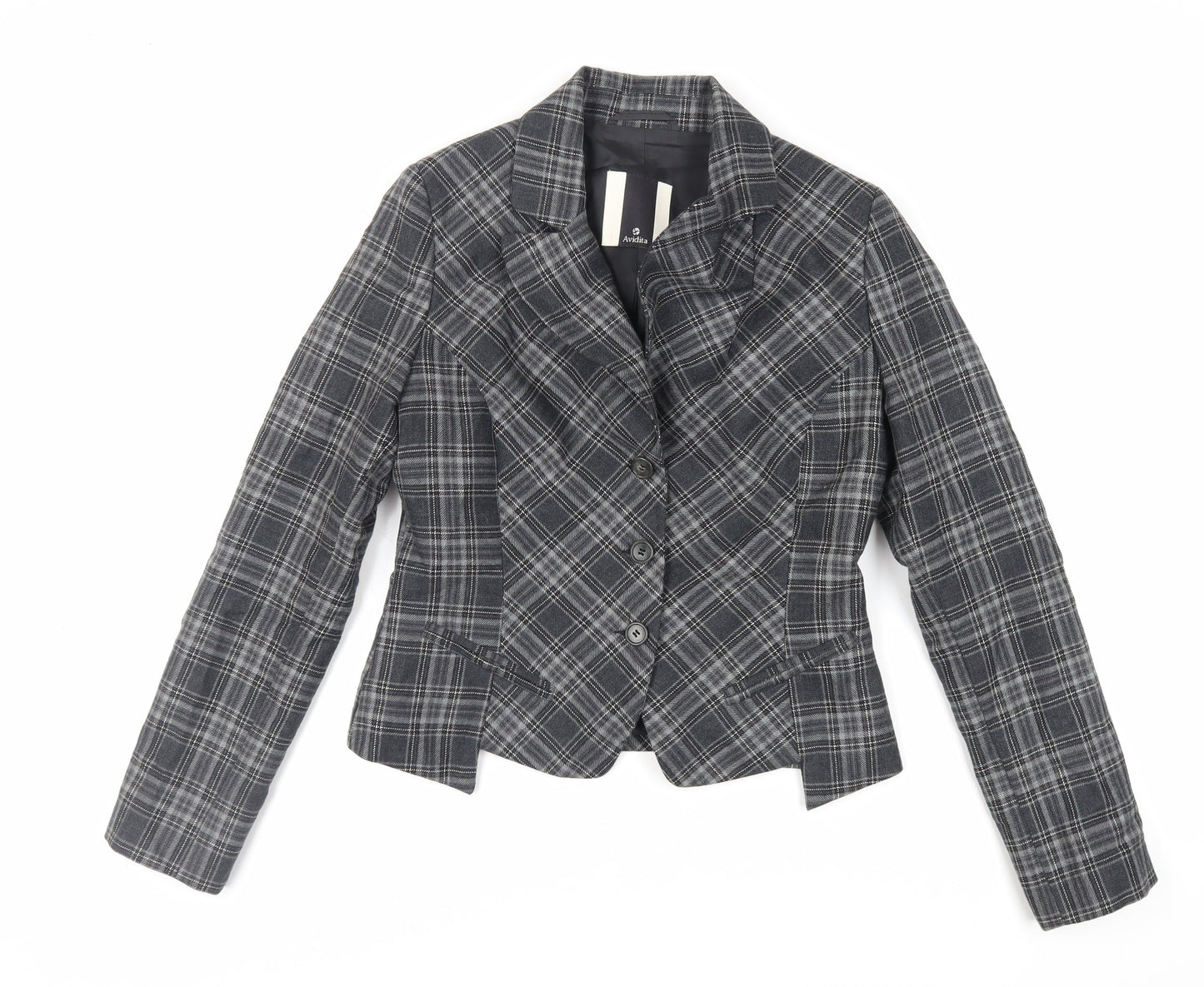 Avidita Womens Grey Plaid Jacket Blazer Size 14 Button