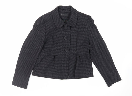 NEXT Womens Black Geometric Jacket Blazer Size 14 Button