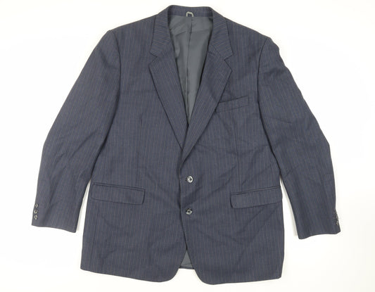 Pierre Marcel Mens Blue Striped Wool Jacket Suit Jacket Size 46 Regular