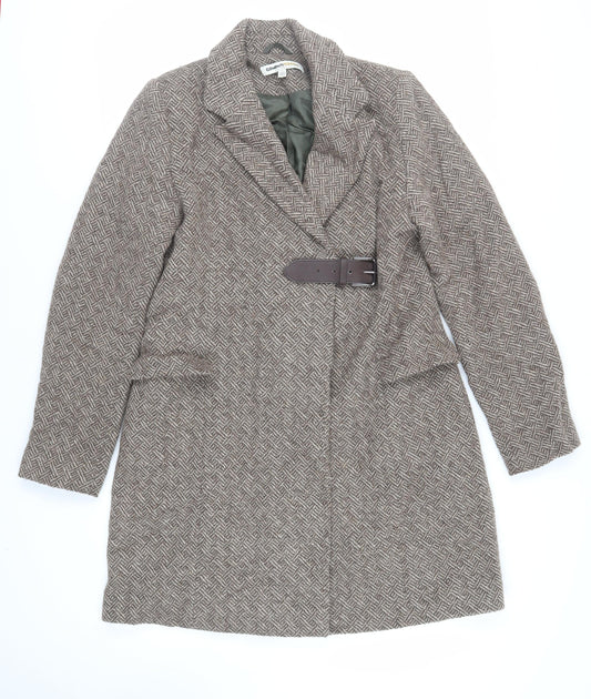 Clements Ribeiro Womens Brown Geometric Overcoat Coat Size L Buckle