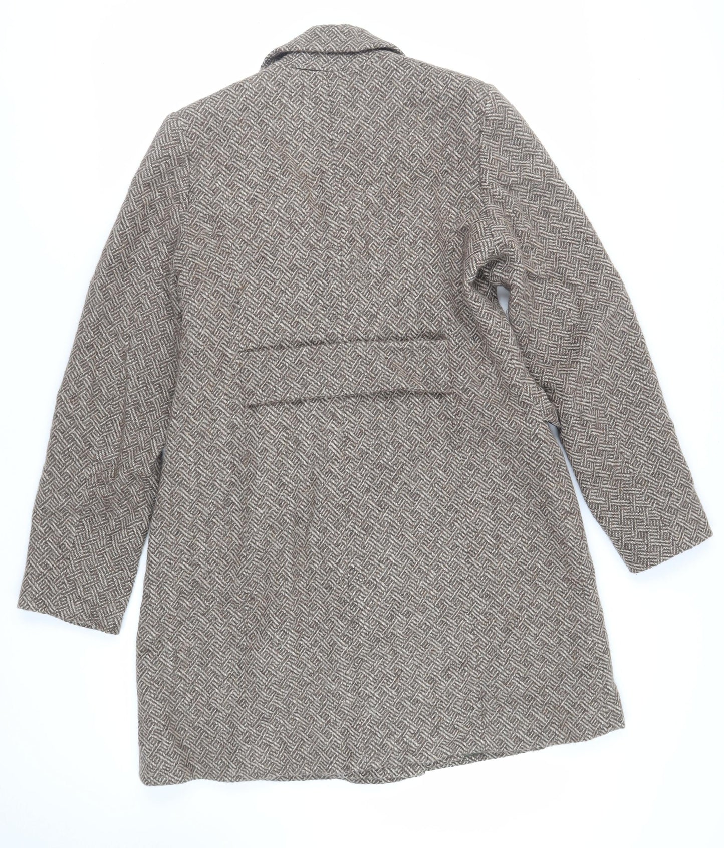 Clements Ribeiro Womens Brown Geometric Overcoat Coat Size L Buckle