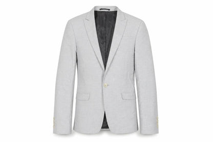 Front view of ASOS men’s grey polyester jacket suit jacket, size 34, regular