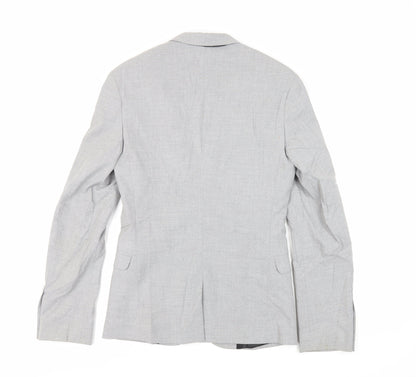 Back view of ASOS men’s grey polyester jacket suit jacket, size 34, regular