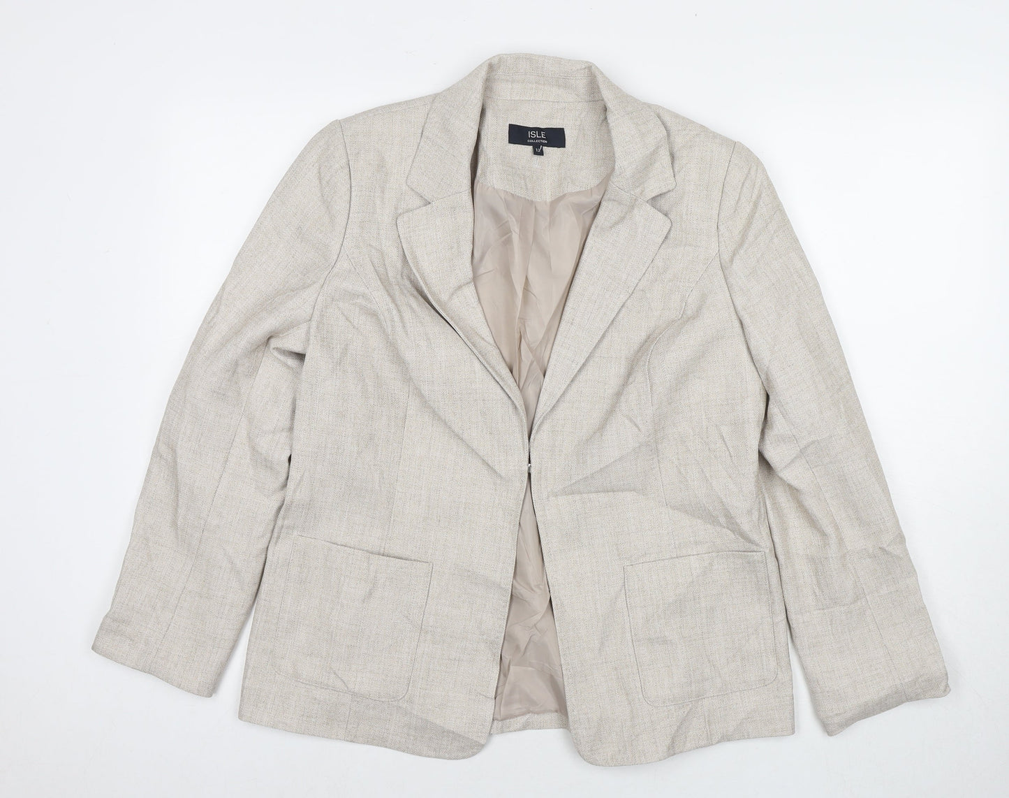 EWM Womens Beige Jacket Blazer Size 12 Hook & Eye
