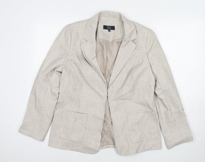EWM Womens Beige Jacket Blazer Size 12 Hook & Eye